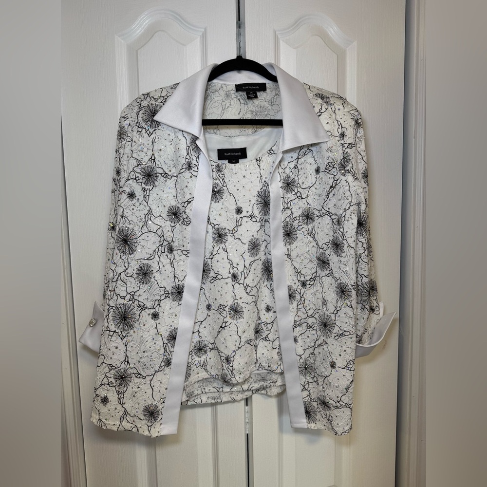 R&M Richards - 2 Pieces Feminine Chic Sparkly Business Casual Floral Blouse